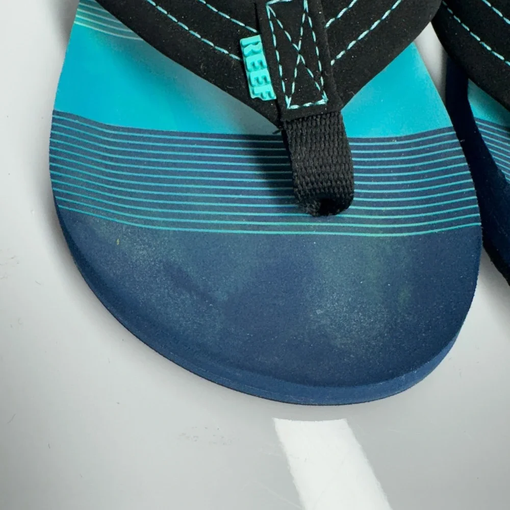 Reef Flip Flops Sandals Youth Kids Size 2/3 Blue‎ Green Stripe Beach Pool